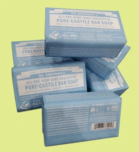 6 Pack Dr Bronner's All-One Hemp Baby Unscented Pure Castile Bar Soap Organic - Picture 1 of 2