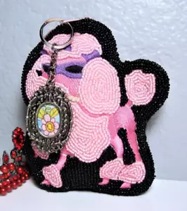 Beaded Poodle Coin Purse, By C.Marie - Picture Frame Silver-Metal Keychain - Picture 1 of 10