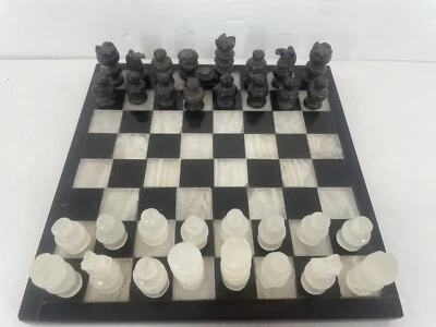 "Tablero de ajedrez de mármol negro ónix y blanco con ajedrez mármol 7,5"" pequeño LEER Foto 1 de 4