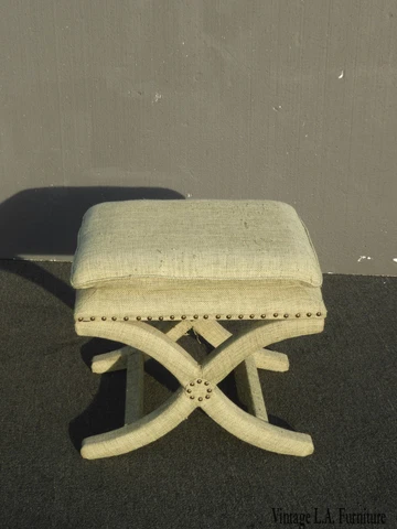 Vintage Sage Green Ottoman Savonarola X Style Bench As-Is Cover