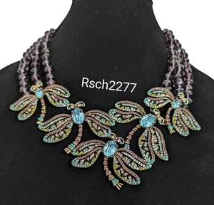 Heidi Daus "Dragonfly Artistry" Swarovski Crystal Necklace-Amethyst-AUTHENTIC - Picture 1 of 8