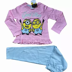 Girls Minions Good Vibes 7-8 Years Pink Long Pyjamas Pjs - Picture 1 of 4