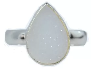 White Drusy 925 Sterling SILVER Ring Natural Gemstone Druzy All Sizes K to Y - Picture 1 of 8