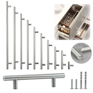 Solid Stainless Steel Brushed Nickel T Bar Kitchen Cabinet Handles Pulls 2"-24"
