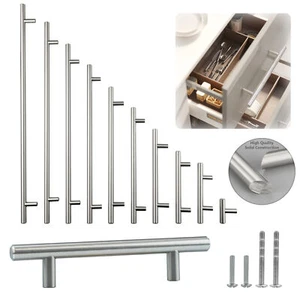 Solid Stainless Steel Brushed Nickel T Bar Kitchen Cabinet Handles Pulls 2"-24" - Picture 1 of 6