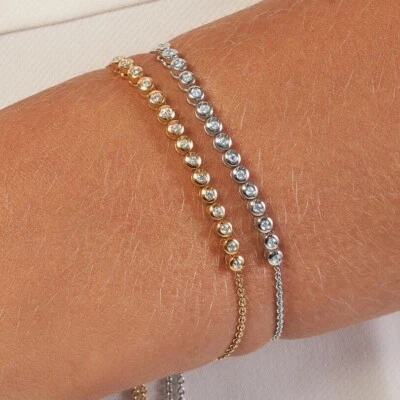 0.20CTW Natural Diamond 14K Yellow Gold White Tennis Bolo Bracelet 9.5" Adjust. - Image 1 of 4