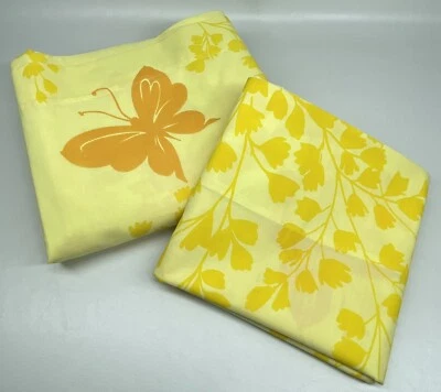 VTG 70s MCM Springmaid Butterfly Twin Flat Sheet & Pillow Case Yellow NWOT READ - Image 1 of 4