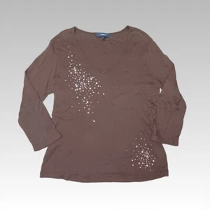 Vintage Debenhams Embellished Top Womens Size 16 Brown Gem 90s Y2K Casual Club - Picture 1 of 7