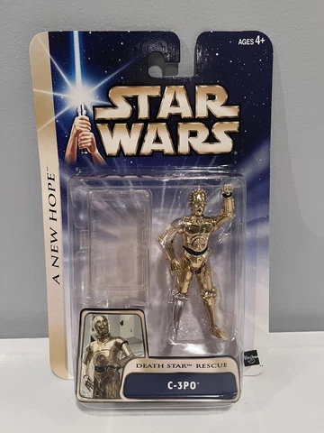 2004 STAR WARS A NEW HOPE C-3PO DEATH STAR RESCUE ACTION FIGURE CLEAR BASE NEW Cover