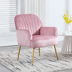 Modern Upholstered Living Room Bedroom Waiting Room Velvet Accent Chair - Picture 1 of 16