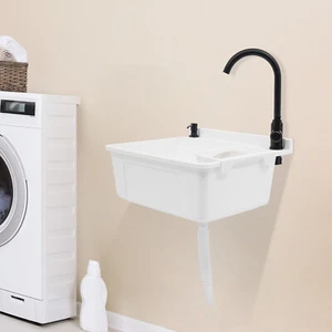 Kit de bañera lavabo utilitario de montaje en pared para lavandería garaje baño con jabonera y grifo - Imagen 1 de 9