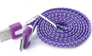 10FT Fabric Braided flat noodle Data Sync Power Charger Cable FOR iPhone 4s iPod - Picture 1 of 19