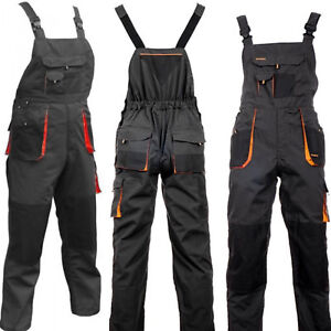 Mens Work Trousers Bib and Brace Overalls Knee Pad Pocket Dungarees MultiPocket.