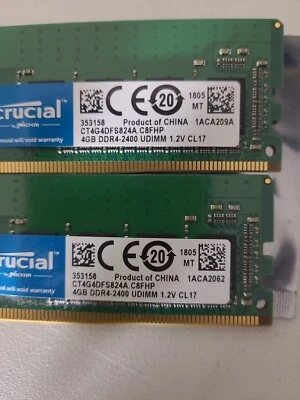 Crucial CT4G4DFS824A 4GB DDR4 RAM 2400 MHz CL17 Desktop Ram. 1 lot of 2 sticks. - Image 1 of 4