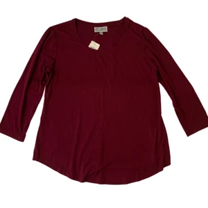 New with Tag JM Collection Petite Wine Red 3/4 Sleeve T Shirt Top Size PS - Picture 1 of 5