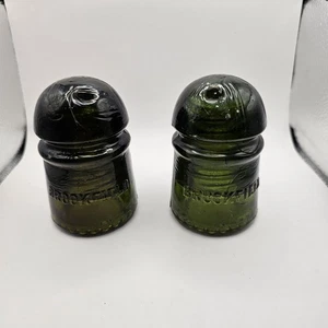 Set Of 2 Olive Green Brookfield Glass Insulator - Great Shape - Bild 1 von 12