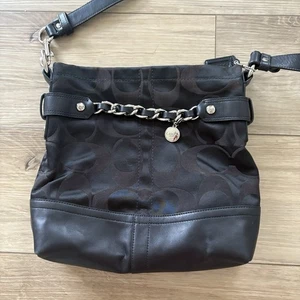 Coach Signature Chain Hobo Crossbody F18862 Black Canvas & Leather - Picture 1 of 6