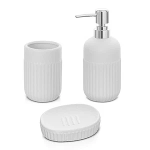 Accessori bagno da appoggio in set 3 pezzi in ceramica colore bianco Cup - Foto 1 di 6