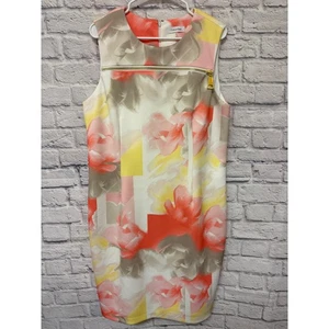 Calvin Klein Watercolor Midi Sheath Dress Sleeveless Gold Hardware SZ 16W NWOT - Picture 1 of 5
