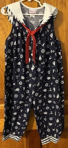 Girls Size 5 Jumpsuit Nautical Boats Sailor Romper Red White Blue - Picture 1 of 12