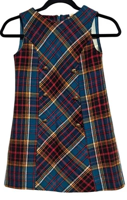 Vintage 60s Girls Plaid Jumper Dress Girls Size 8 by Rayonette - Image 1 of 4