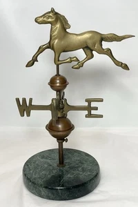 Brass & Copper Horse Weathervane Desktop Paperweight 9.5” Marble/Stone Base Vtg - Picture 1 of 15