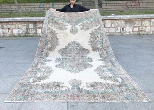 ALFOMBRA TURCA VINTAGE DESCOLORIDA ENVEJECIDA ANUDADA A MANO LANA OUSHAK HECHA A MANO - Imagen 1 de 11