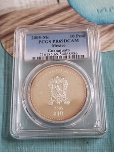 2005 10 Pesos Estado De Guanajuato Pcgs PR69 Mexico Silver - Picture 1 of 3