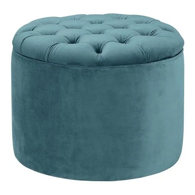 Maklaine 16"H Transitional Velvet Storage Ottoman in Blue Finish - Image 1 of 4
