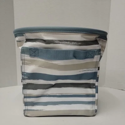 Thirty One Mini Storage Bin Round Organizer 31 Gift  Brush Strokes Blue Gray - Image 1 of 4