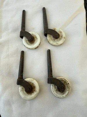 Antique Vintage Porcelain Furniture Casters Wheels Set Of 4 Salvage Restoration - Image 1 of 2