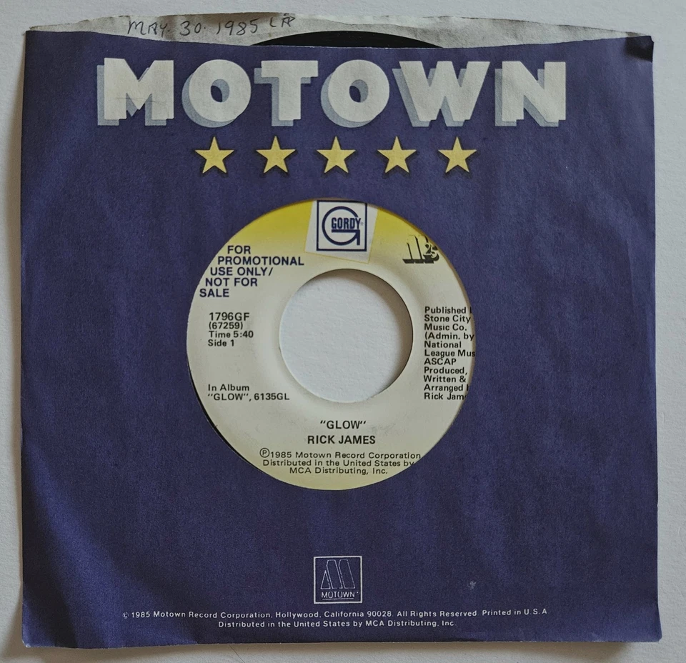 Rick James - Glow (Gordy DJ 45) 1985 Funk, Soul - Image 1 of 1