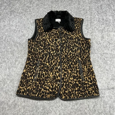 Chicos Travelers Jacket Womens 1 Leopard Print Faux Fur Collar Vest Zip Pockets - Image 1 of 4