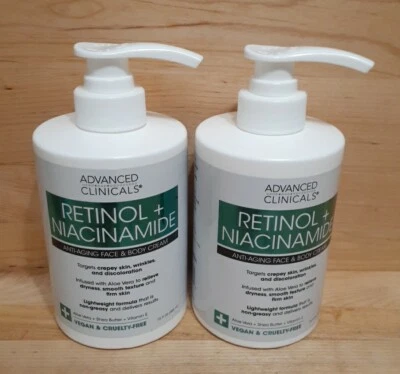2 JUGS: Advanced Clinicals RETINOL + NIACINAMIDE ANTI AGING FACE Body Cream 15z - Image 1 of 4