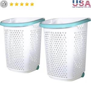 Rolling Laundry Hamper W/ Pop-up Handle 2 Bushel Storage Basket on Wheels Home - Picture 1 of 9