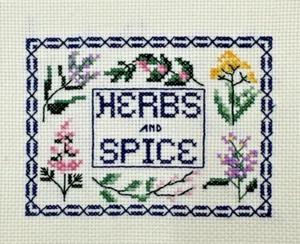 Counted Cross Stitch Multicolor Herbs And Spice Vintage Sampler Finished Piece - Picture 1 of 12