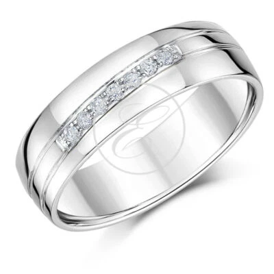 6mm Palladium 950 Channel Set Diamond Grooved Wedding Ring UK Hallmarked 950 - Image 1 of 4