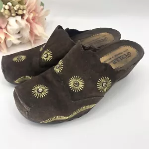 Helle Comfort Fashion & Wellness Shoes Brown Suede Gem gold Embroidered Sz 6 - Picture 1 of 7