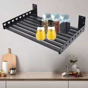 Microwave Oven Bracket Shelf Kitchen Holder Storage Rack Wall Mount with 4 Hooks - Picture 1 of 17