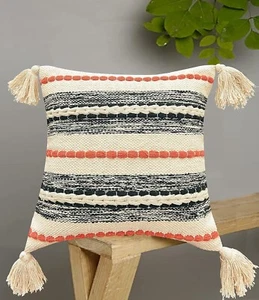 Funda de cojín tejida a mano con flecos de algodón | 16x16 pulgadas (40x40 cm... - Imagen 1 de 5