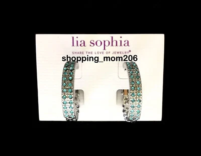 Pendientes de aro Lia Sophia "Blue Mist" tono plata con cristales de corte azul Foto 1 de 3