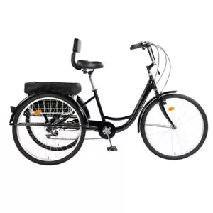 26 24"Adult Tricycle 7 Speed 3 Wheel Trike Bicycle Cruise w/ Basket For Shopping - Picture 1 of 25