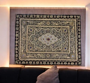 24"x36" Eleganter Zardozi Multi Steine Wandbehang mit Gold Wandteppich Wohnkultur - Bild 1 von 8