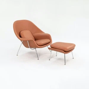 1990s Eero Saarinen for Knoll Womb Lounge Chair and Ottoman w New Cognac Leather - Picture 1 of 12