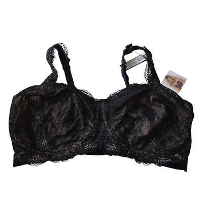 Curvy Couture 1320 Women's 42DDD Black Ballet Fever Lace Wirefree Bralette Bra - Image 1 of 4