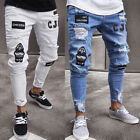 Jeans décontractés pour hommes jeans stretch maigre brodé trou pantalon legging pantalon