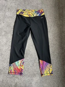 NYL Women's M Leggings Capri Cropped Black Multicolored Athletic L Shipping Incl - Picture 1 of 3