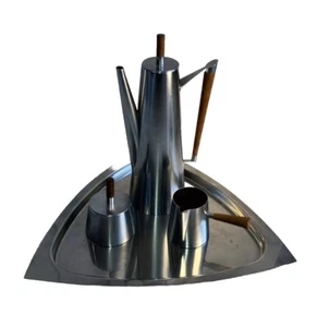Modernist Italian Coffee Pot Creamer Sugar Serving Tray Stainless MCM Vintage - Picture 1 of 14