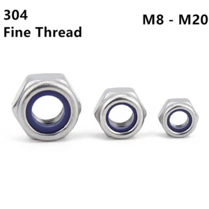 Feingewinde 304 Edelstahl Nylon Einsatz Sicherungsmutter Sechskant Nylock Mutter M8 - M20 - Bild 1 von 12