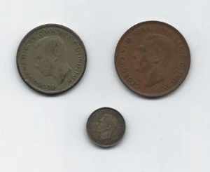 AUSTRALIA 3 COINS KGVI 1941 PENNY 1944 3 PENCE 1946 FLORIN SILVER FREE USA SHIP - Picture 1 of 2